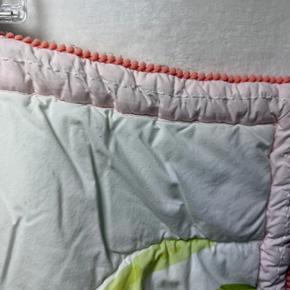 Cloud Island Target Baby Crib Quilt Mint Green Polka Dot Pink Pom Pom Trim 30x38